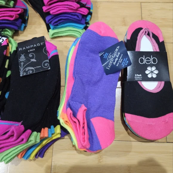 41 Pairs Rampage DEB Colorful Neon Low Cut No Show Lot Of Socks OS - Picture 3 of 14